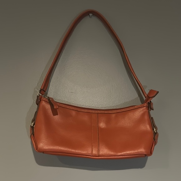 Orange Leather Shoulder Bag with Curved Strap - Picture 1 of 6